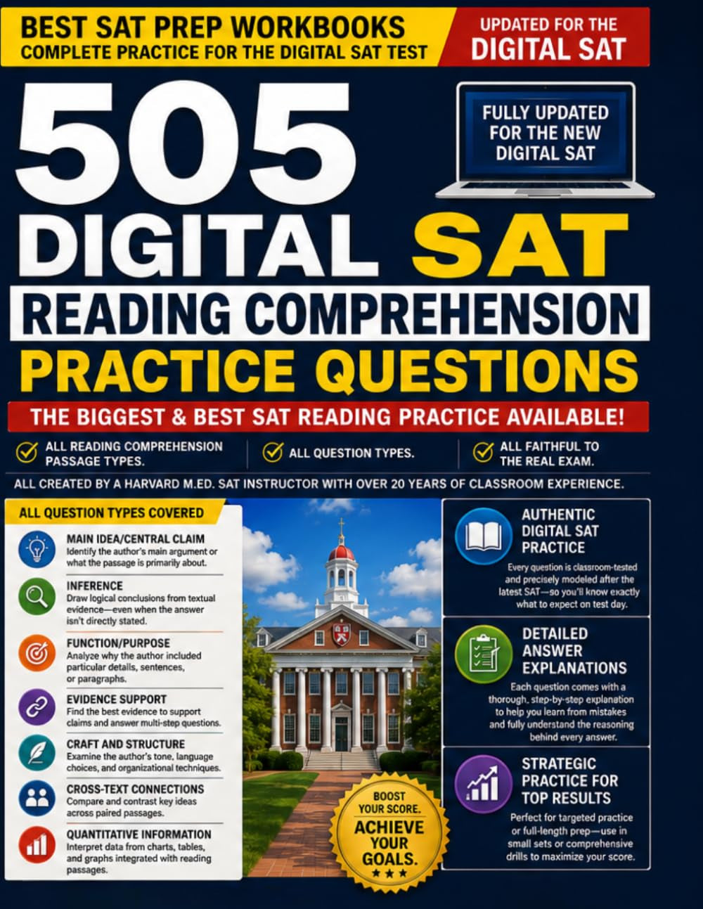 505 Digital SAT Reading Comprehension Practice Questions (Best SAT Prep Workbooks: Complete Practice for the Digital SAT Test)
