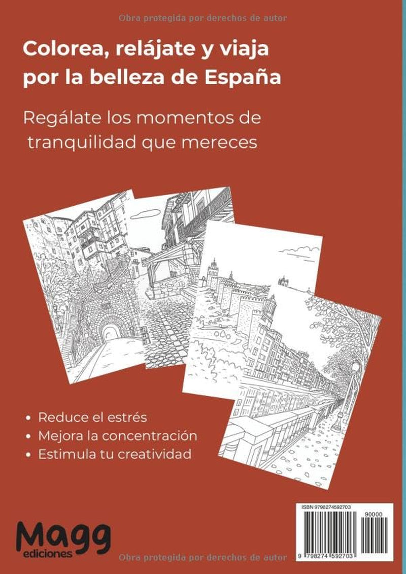 Libro para colorear paisajes relajantes: España (Colección paisajes del mundo) (Spanish Edition)