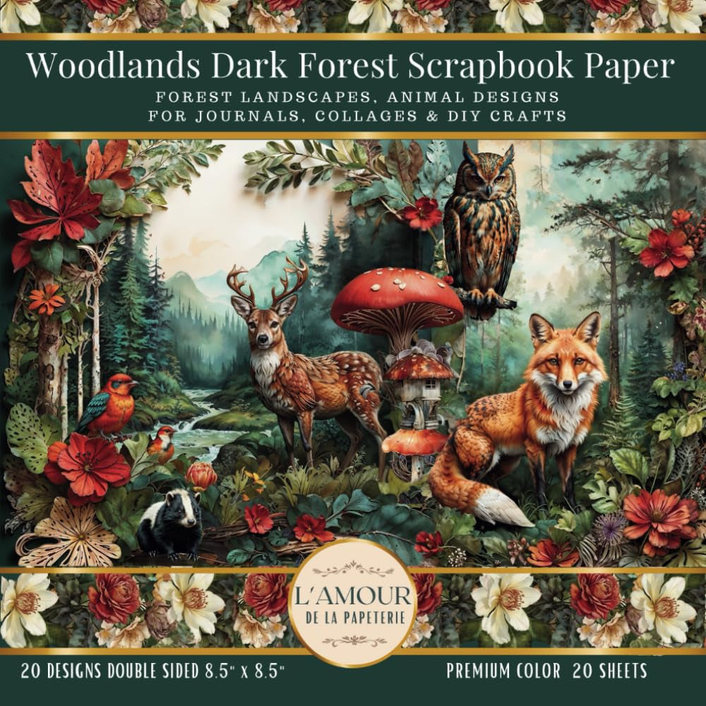 Woodlands Dark Forest Scrapbook Paper: Forest Landscapes, Animal Designs or Journals, Collages & DIY Crafts
