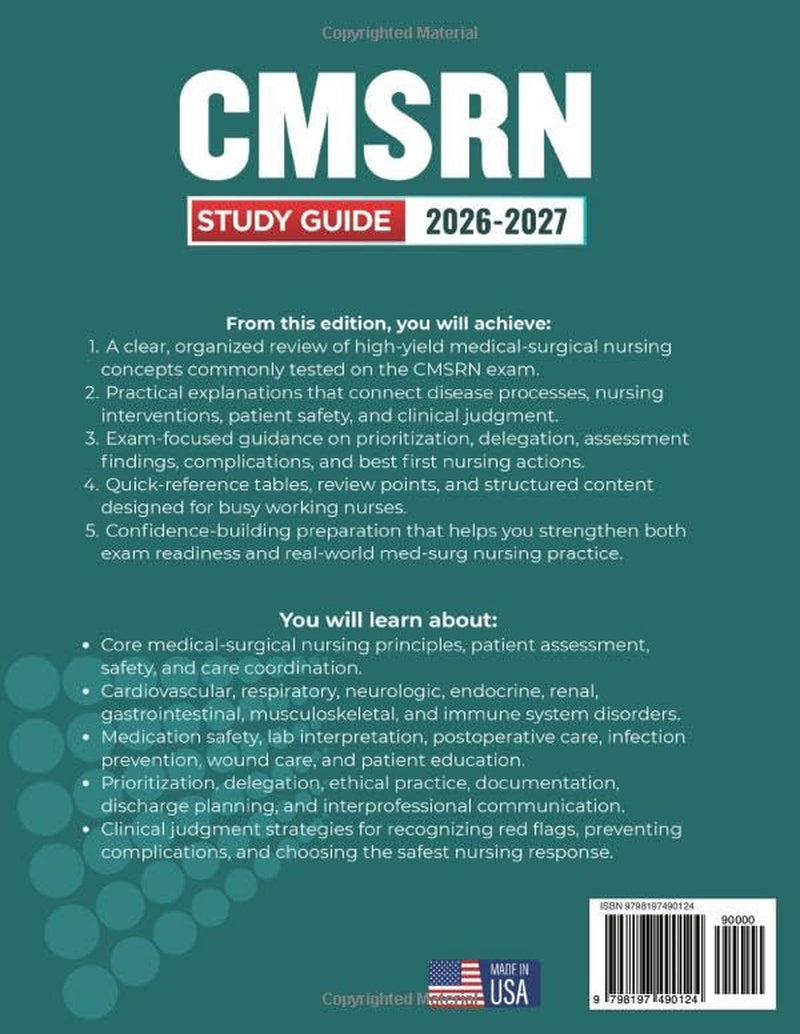 CMSRN STUDY GUIDE 2026 – 2027: Expanded Edition with Detailed Review for the Certified Medical-Surgical Registered Nurse Exam, 1500+ Questions and ... Access to Pass (Academic Succees Hub)