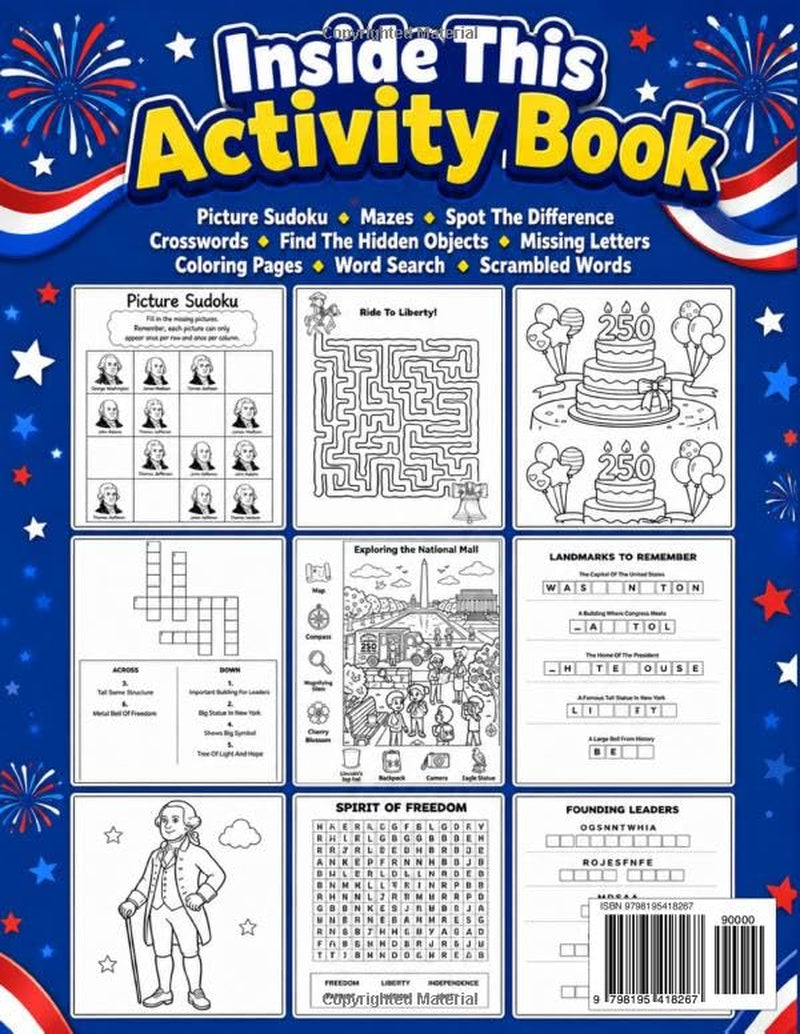 America 250 Activity Book For Kids Celebrate 250 Years Of American History: An Activity Book For Children To learn About Usa 250th Anniversary, Quick, ... Coloring Pages And Puzzles for Kids