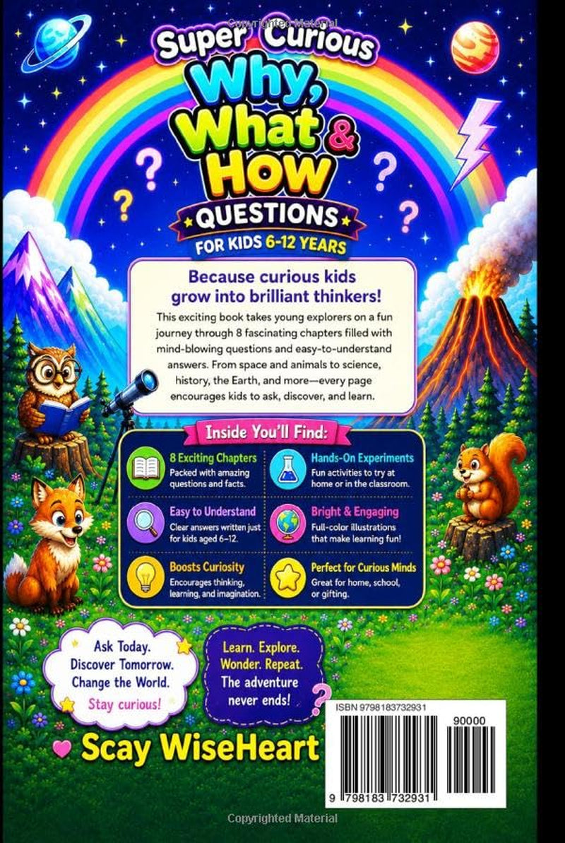 Super Curious Why, What & How Questions for Kids 6-12 years: Fully Illustrated Collection of Interesting Facts, Simple Experiments About Animals, Life, Nature, Science, Space More for Boys and Girls