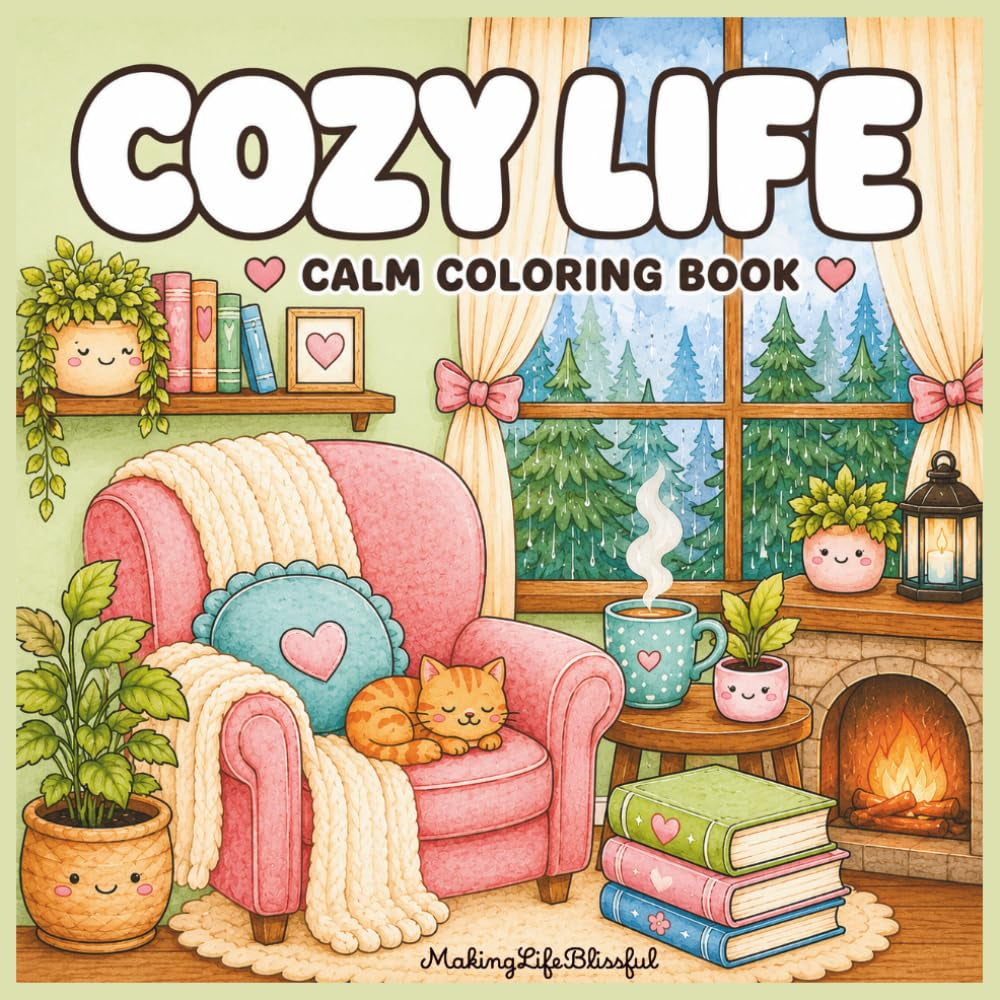 Cozy Life: Calm Coloring Book for Adults and Teens Featuring Comfy Hygge Student Moments For Stress Relief