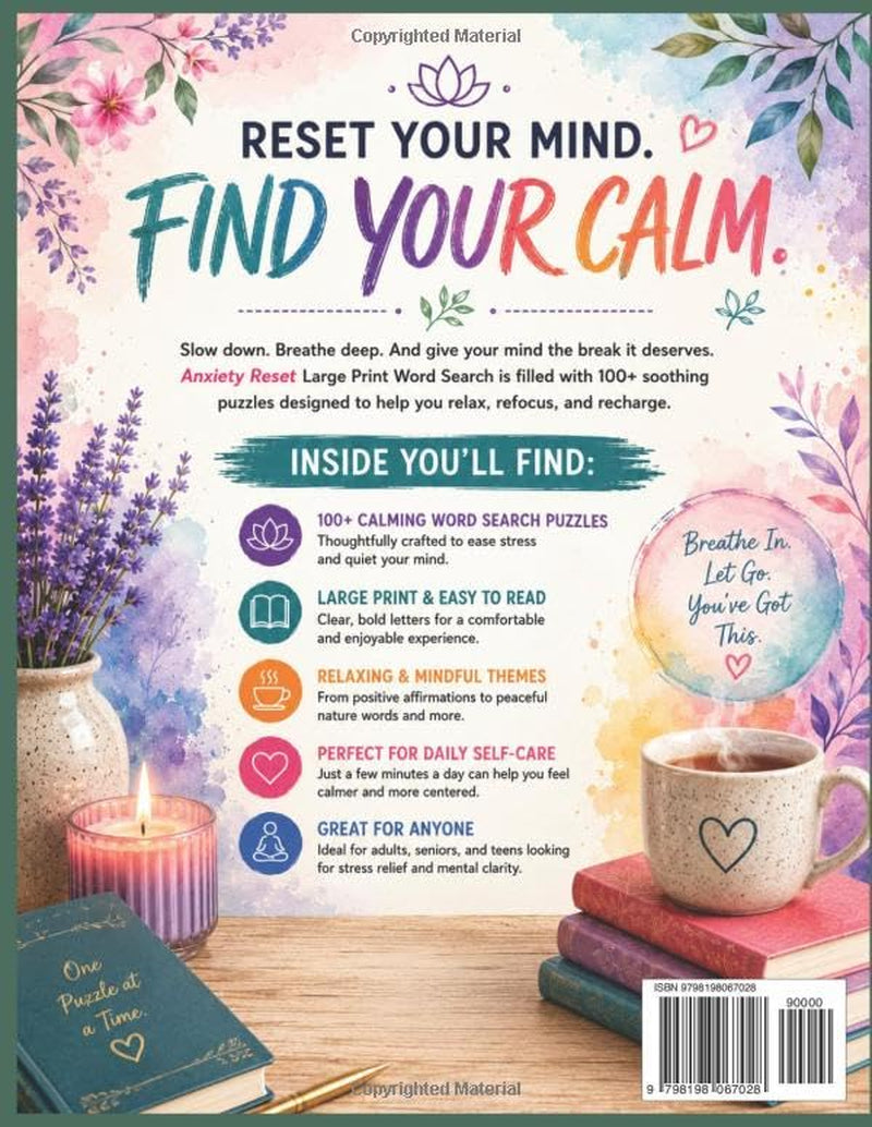 Anxiety & Stress Relief Word Search Puzzles for Adults: Calming Large Print Puzzles for Stress Relief, Mindfulness, Relaxation & Mental Wellness