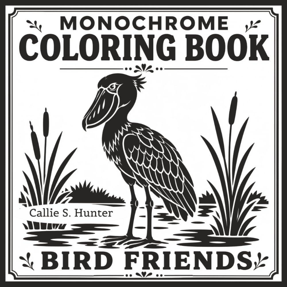 Monochrome Coloring Book Bird Friends: Cover the Pale Gray Shading With Marker to Create Bold, Beautiful Art (One Color, Infinite Calm, Completely Yours)
