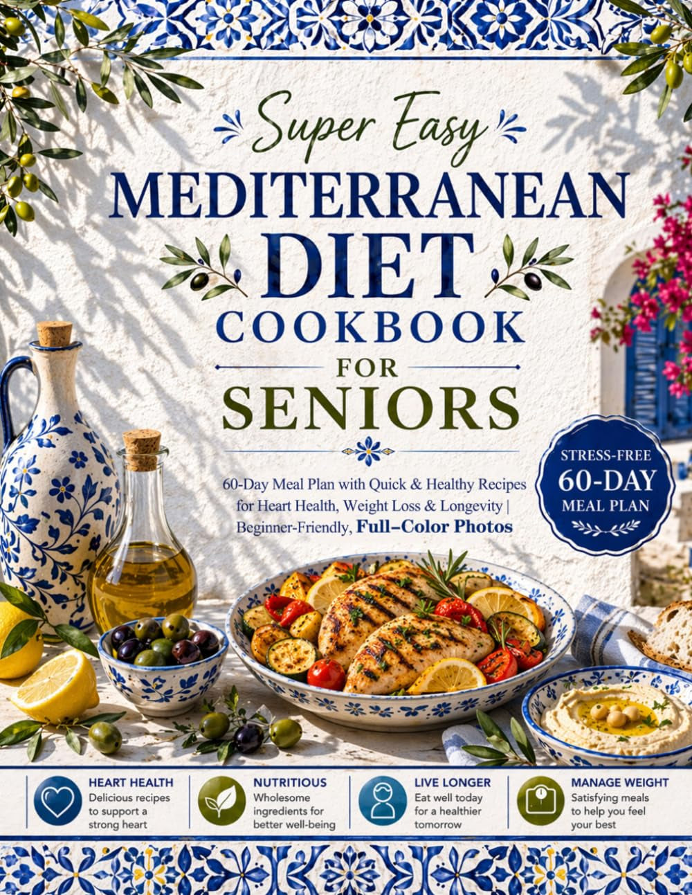 Super Easy Mediterranean Diet Cookbook for Seniors: 60-Day Meal Plan with Quick & Healthy Recipes for Heart Health, Weight Loss & Longevity | Beginner-Friendly, Full-Color Photos