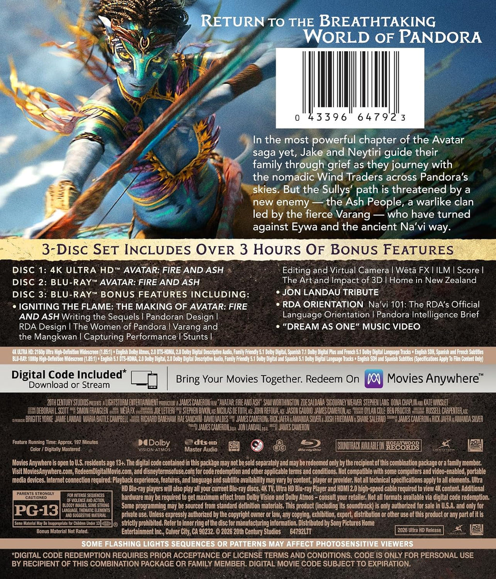 Avatar: Fire And Ash (3 Disc) - 4K UHD/BD Combo + Bonus Disc + Digital + Steelbook