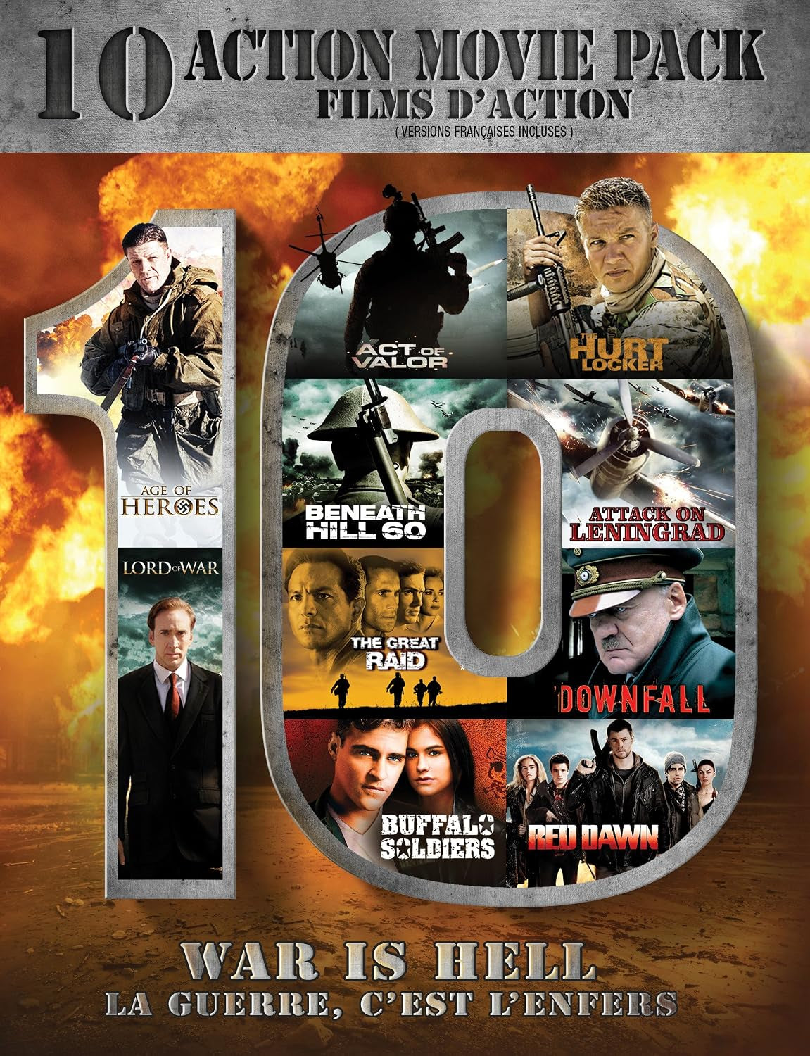 The Hurt Locker / Lord Of War / Attack On Leningrad / Buffalo Soldiers / The Great Raid / Act Of Valor / Downfall / Red Dawn / Beneath Hill 60 / Age Of Heroes (10-Action Movie Pack)