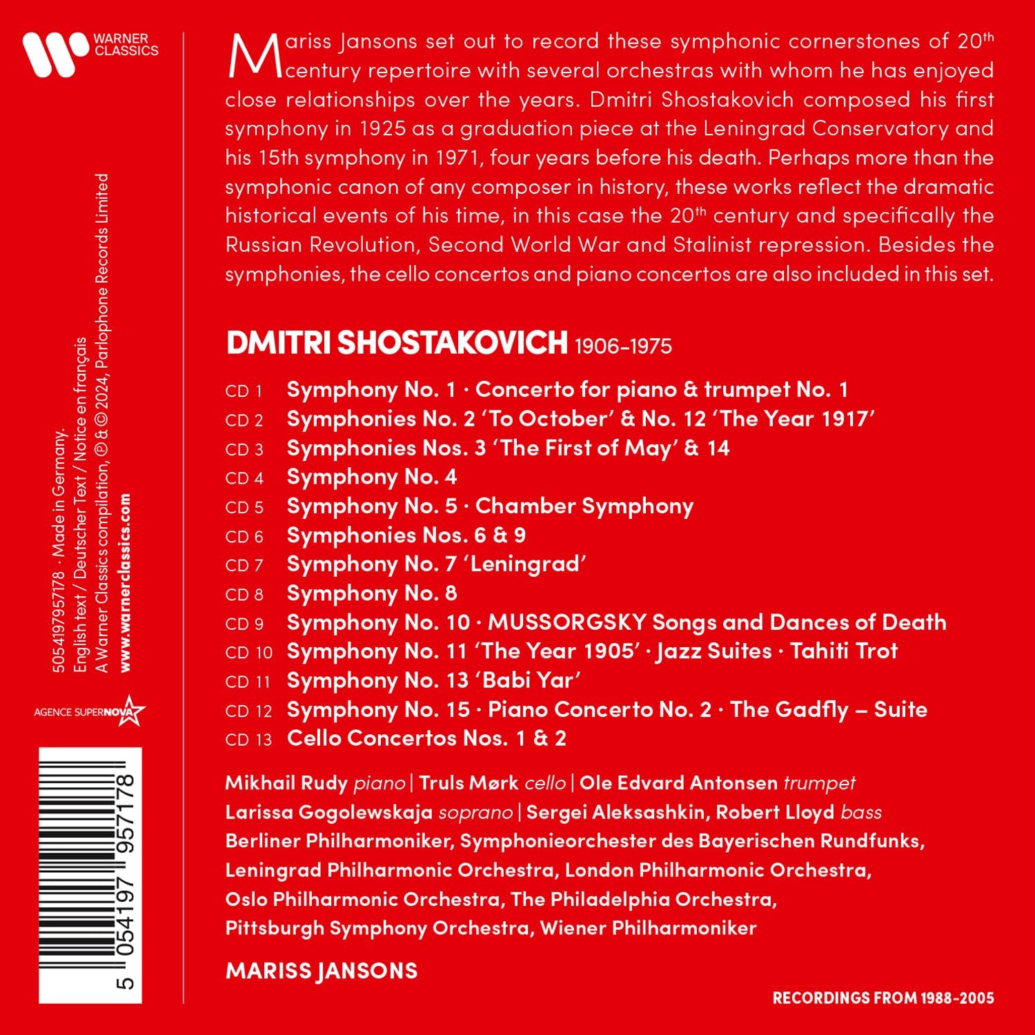 Shostakovich: Complete Symphonies, Cello Concertos & Piano Concertos