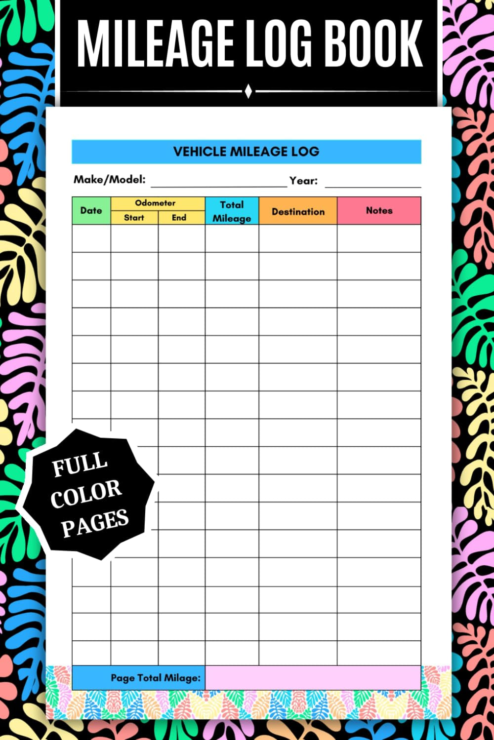 Auto Mileage Log Book: COLOR Car & Vehicle Miles Tracker | Odometer, Fuel & Tax Record for Small Business & Personal Expenses (Vehicle Records Made Simple)