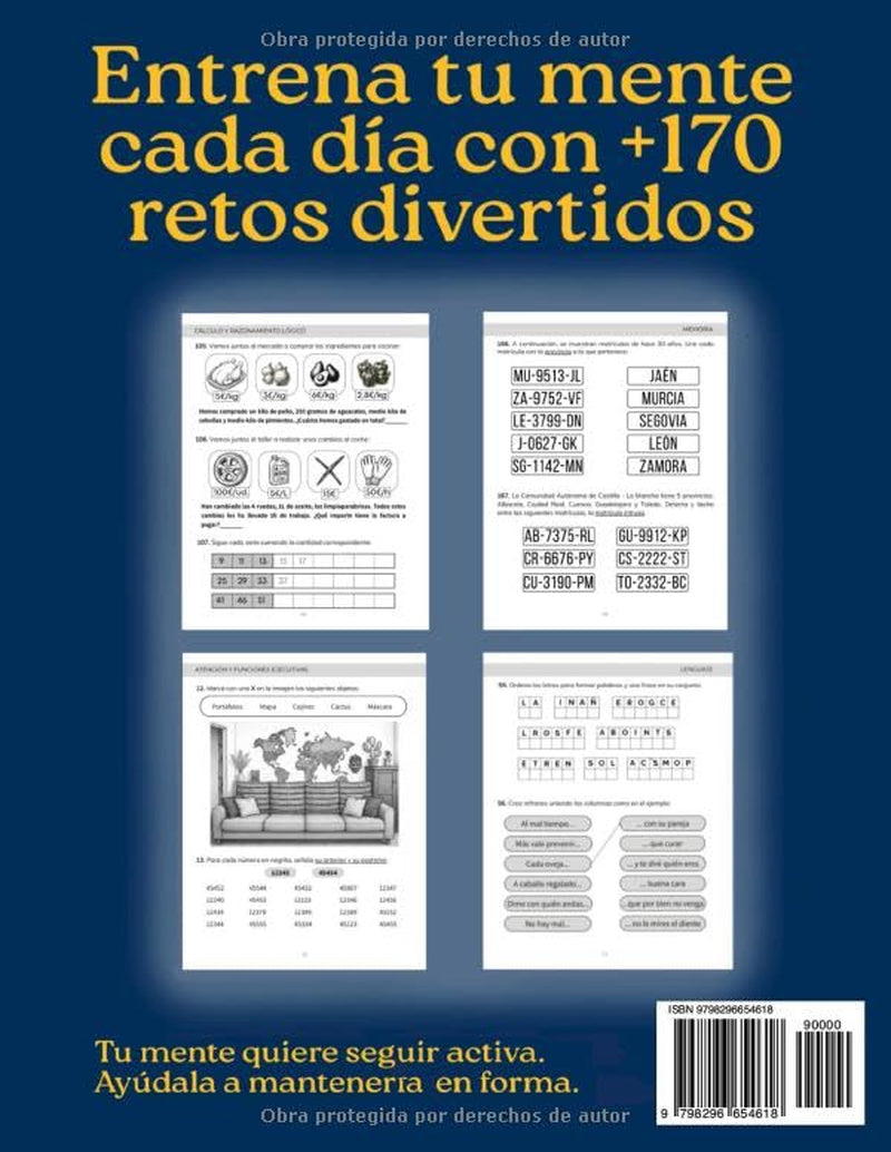 Pasatiempos para personas mayores: Cuaderno de actividades | Libro estimulación cognitiva | +170 juegos de memoria, sopa de letras, sudoku, ... y ejercicios de memoria) (Spanish Edition)