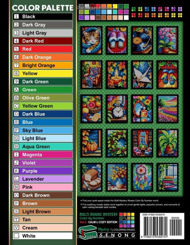 Calm & Cozy Edition Multi Mystery Mosaic Color By Number: Soft Scenes, Gentle Colors, Peaceful Fun