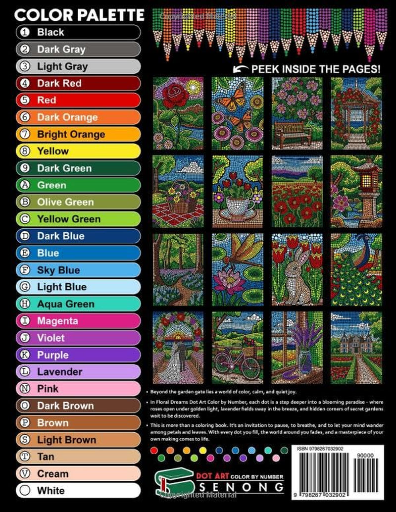 Floral Dreams Dot Art Color by Number: Blooming Gardens for Peaceful Creativity