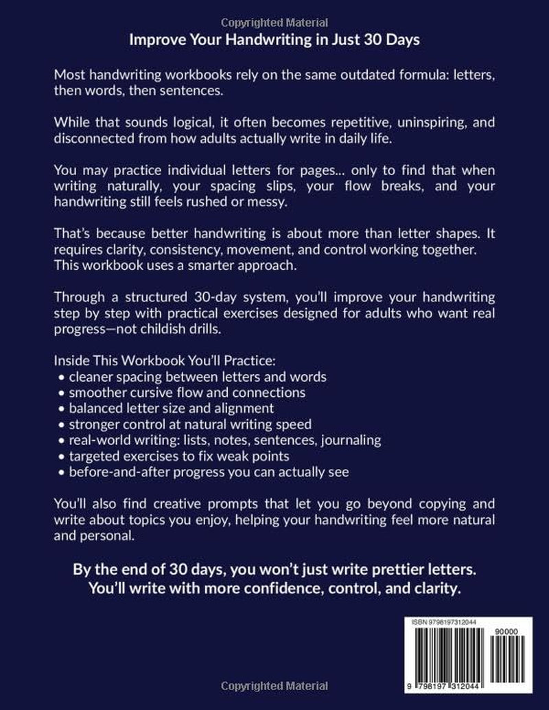 Cursive Handwriting Workbook for Adults: A Complete 30-Day System to Improve Clarity, Consistency, and Flow