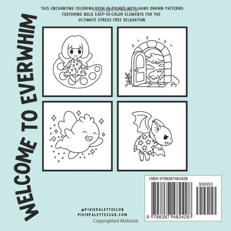 Mini Enchanted Elements of Everwhim Bold and Easy Coloring Book: Fantasy stress free, Big designs for relaxation, mindfulness and hand drawn Magical illustrations