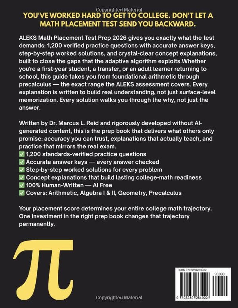 ALEKS Math Placement Test Prep 2026: 1200 Verified Practice Questions with Accurate Answer Keys, Step-by-Step Worked Solutions, and Clear Concept Explanations to Place Into College-Level Math
