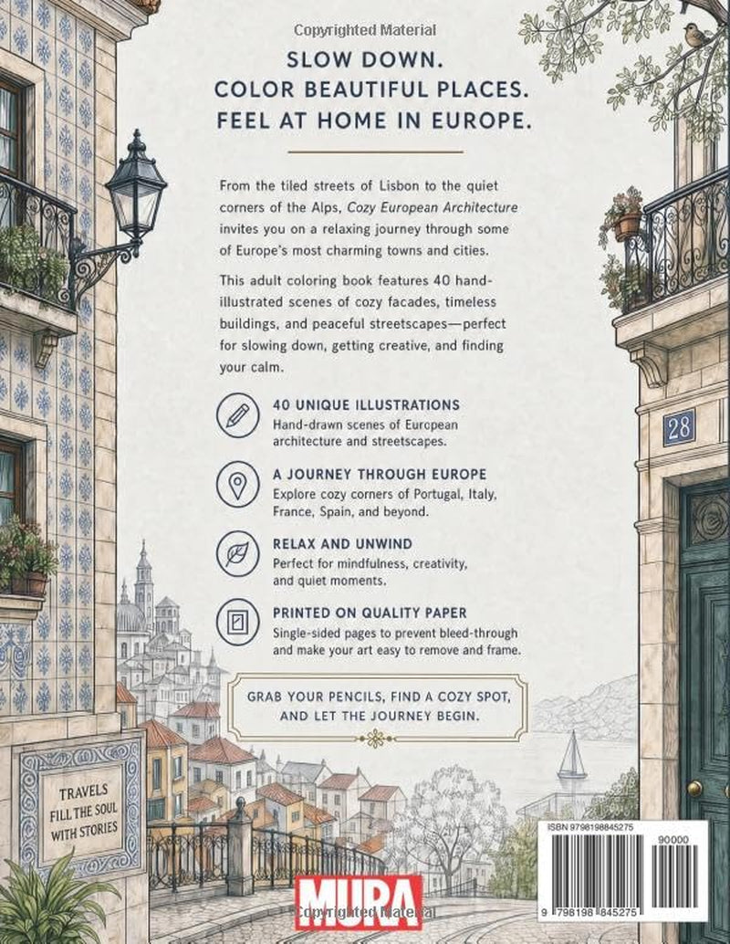 Cozy European Architecture: An Adult Coloring Book