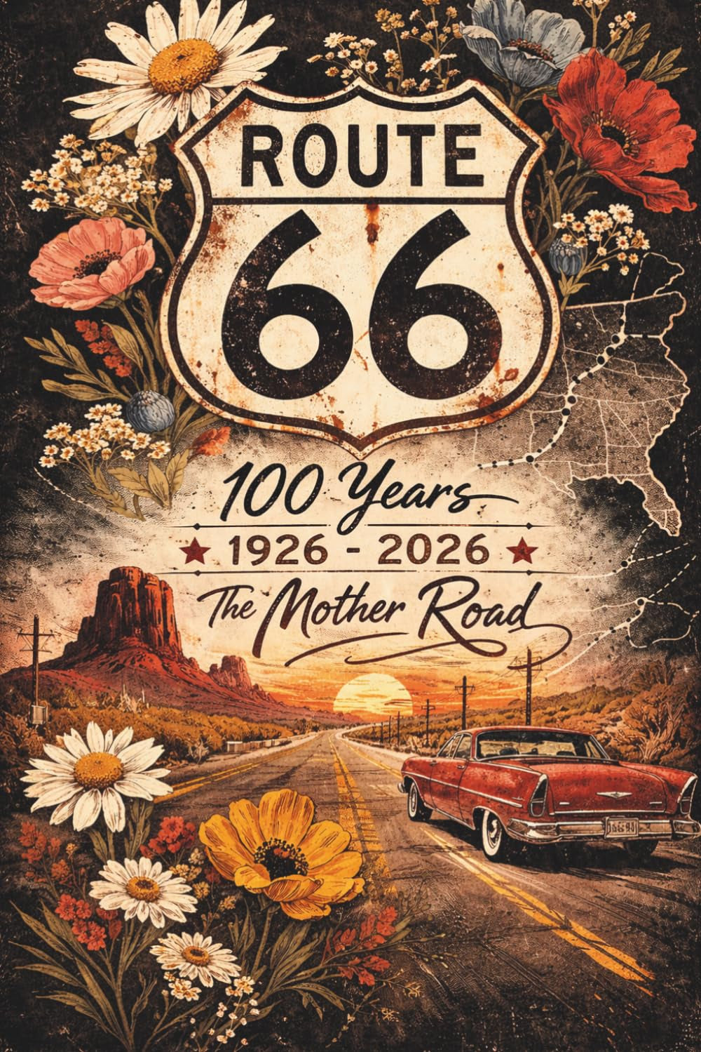 Route 66 100 Years Anniversary Composition Notebook 1926 2026: Vintage Mother Road Road Trip Journal | Retro Americana Notebook for Travelers, Route 66 Lovers & Souvenir Collectors