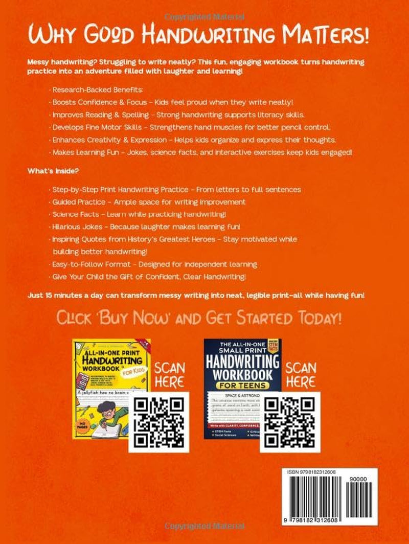 The All-in-One Print Handwriting Workbook for Boys: Build Confident Handwriting in Just 15 Minutes a Day with Fun Facts, Silly Jokes & Inspiring Quotes