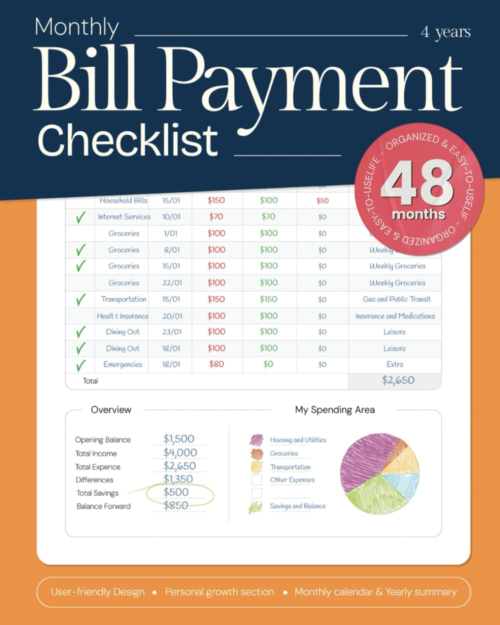 Monthly Bill Payment Checklist: Comprehensive Notebook and Organizer for Monthly Bills, Budget Planning, Expense Management, and Debt Tracking