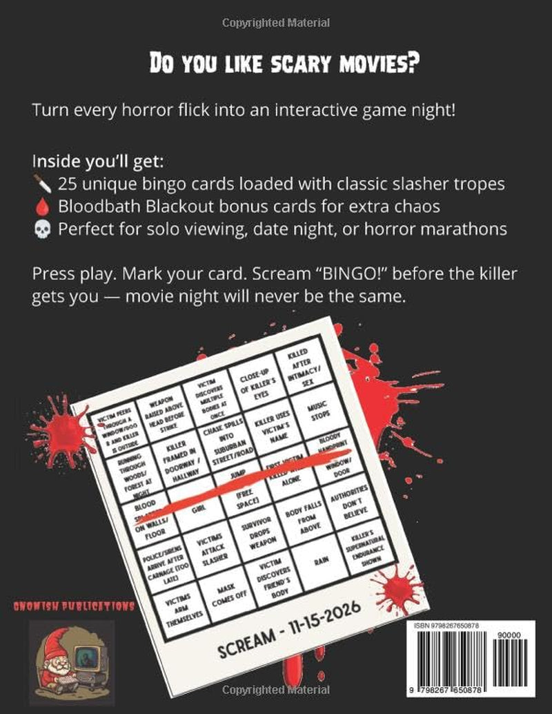 Scary Screen Bingo - Slasher Edition: A Horror Movie Game with 25 Slasher-Themed Bingo Cards for Scary Movie Nights, Date Nights, Watch Parties, or Halloween Fun