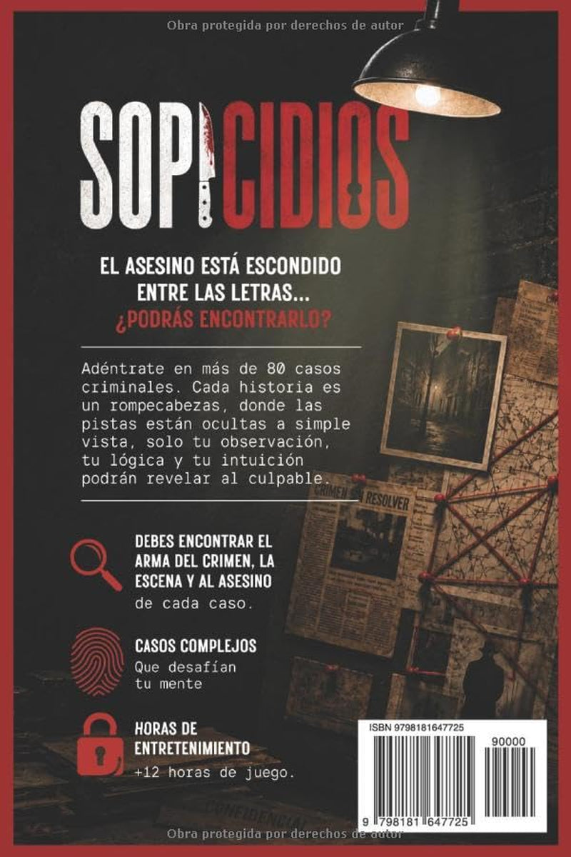 SOPICIDIOS: El asesino está entre las letras y tú eres el único detective capaz de encontrarlo - 80 sopas de letras de crímenes para resolver - ... y true crime para adultos. (Spanish Edition)