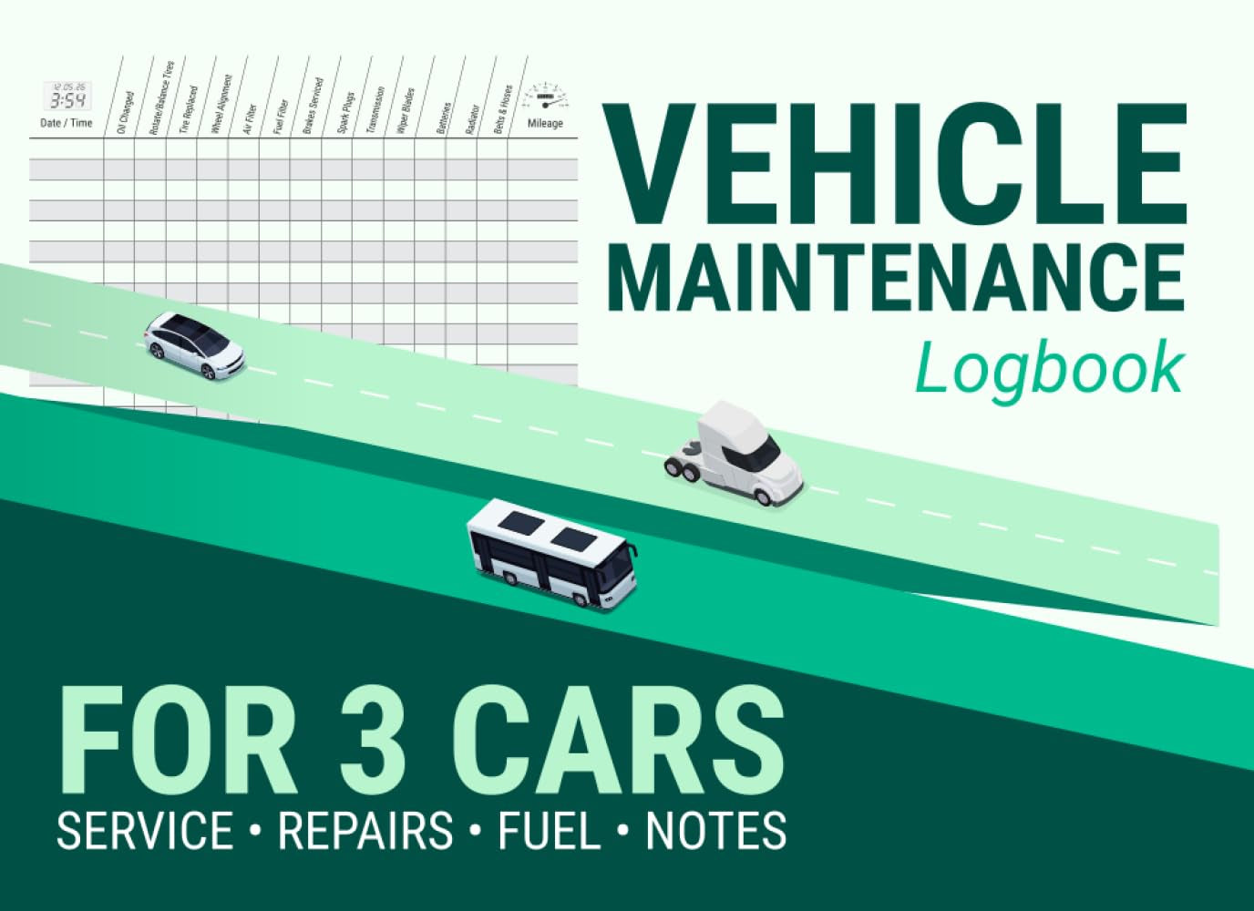 Horizontal Vehicle Maintenance Logbook: Landscape Layout Service and Repair Record Book for Up to 3 Vehicles | Automotive Multi-Car Maintenance ... Mileage & Auto Expense Logs for Glove Box