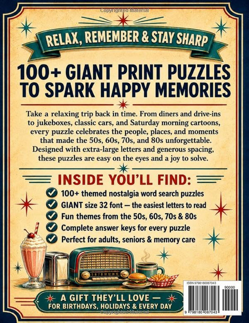 Giant Font Nostalgia Word Search: Extra Large Print Word Puzzles for Adults & Seniors | 100+ Easy-to-Read Puzzles from the 50s, 60s, 70s & 80s (Discover & Solve Word Search Series)