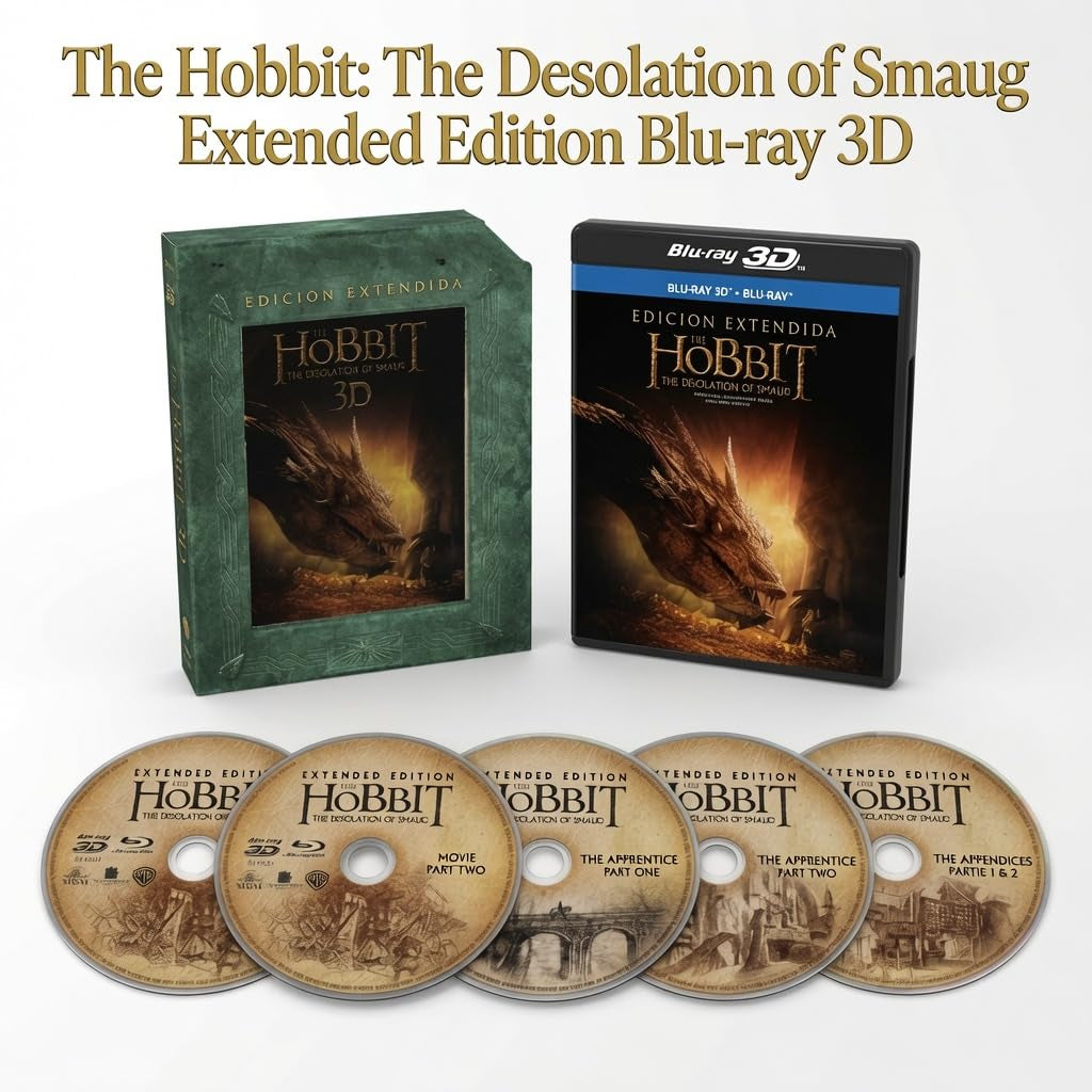 The Hobbit: The Desolation of Smaug – Extended Edition 5-Disc 3D & Blu-ray – Spanish Artwork – English & Spanish Audio – Peter Jackson, Martin Freeman, Richard Armitage, Region A