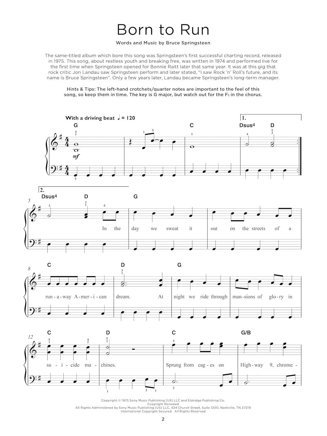 Bruce Springsteen: Really Easy Piano | 16-Song Piano Sheet Music Songbook with Lyrics, Chord Symbols, Right-Hand Melody and Helpful Tips for Playing Classic Bruce Springsteen Rock Songs