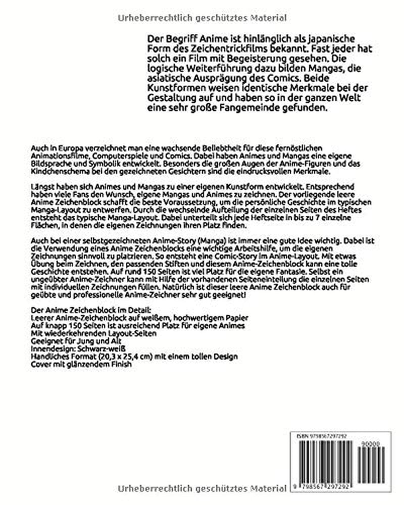 Anime Zeichenblock - 150 leere Seiten in dem typischen Seitenlayout: Der Skizzenblock für kreative Anime- und Manga-Fans (German Edition)