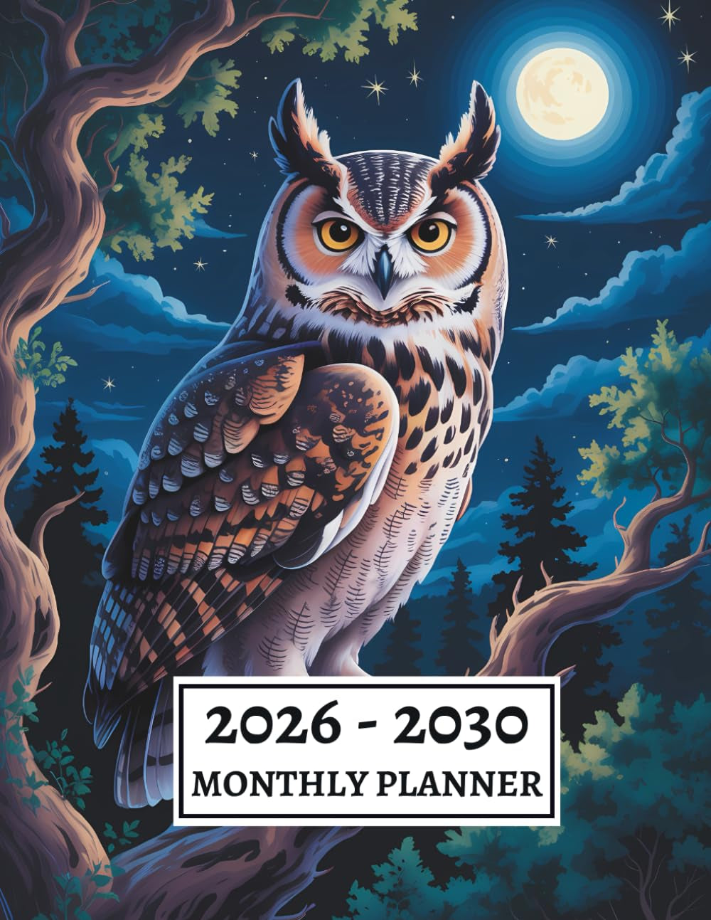 2026-2030 Monthly Planner: Five Year Calendar from January 2026 to December 2030 | Owl Night Forest Cover