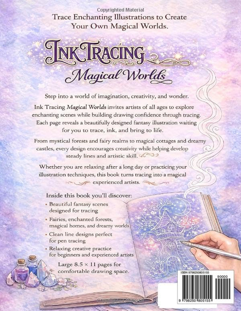 Ink Tracing Magical Worlds: Reverse Coloring Concept - Trace Enchanted Scenes for Relaxation, Stress Relief, and Creative Calm