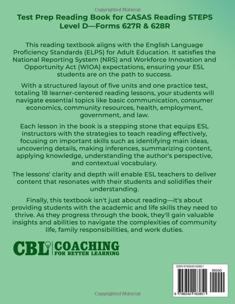 Test Prep Reading Book for CASAS Reading STEPS Level D—Forms 627R and 628R