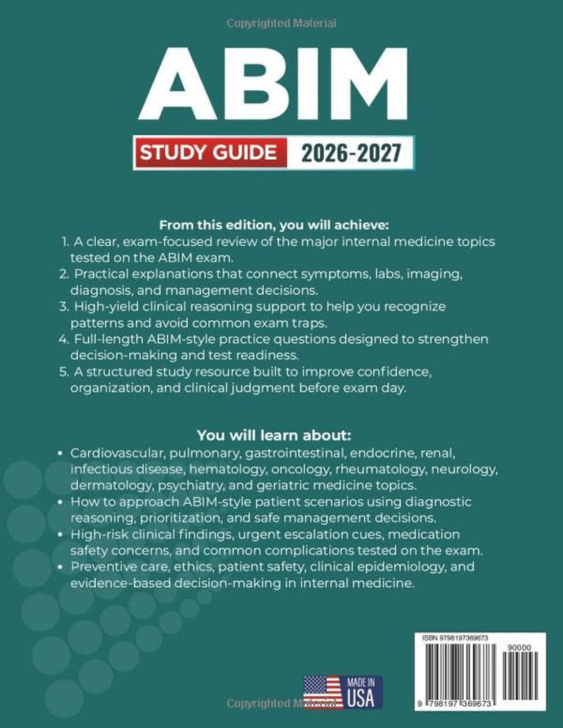 ABIM STUDY GUIDE 2026 – 2027: Expanded Edition with Detailed Review for the Internal Medicine Board Exam, 1900+ Questions and Answers and Hours of E-Learning Access to Pass (Academic Succees Hub)