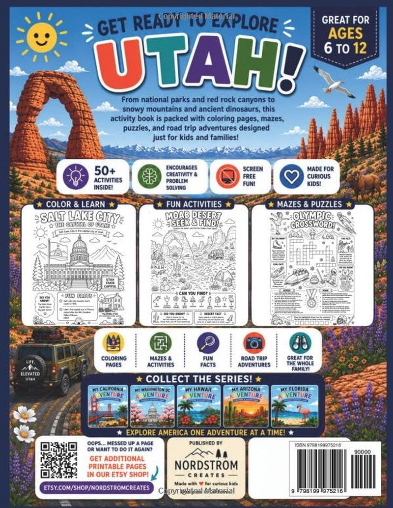 Utah Road Trip Coloring & Activity Book for Kids: My Utah Adventure: Fun Coloring Pages, Puzzles, Mazes, and Travel Activities