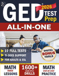 GED Test Prep All-in-One: 10 Full-Length Practice Tests; Step-by-Step Math Explanations; Lessons for Adults & ESL; TI-30XSTM Support for Every Math Skill; Strategies to Lower Test Anxiety.