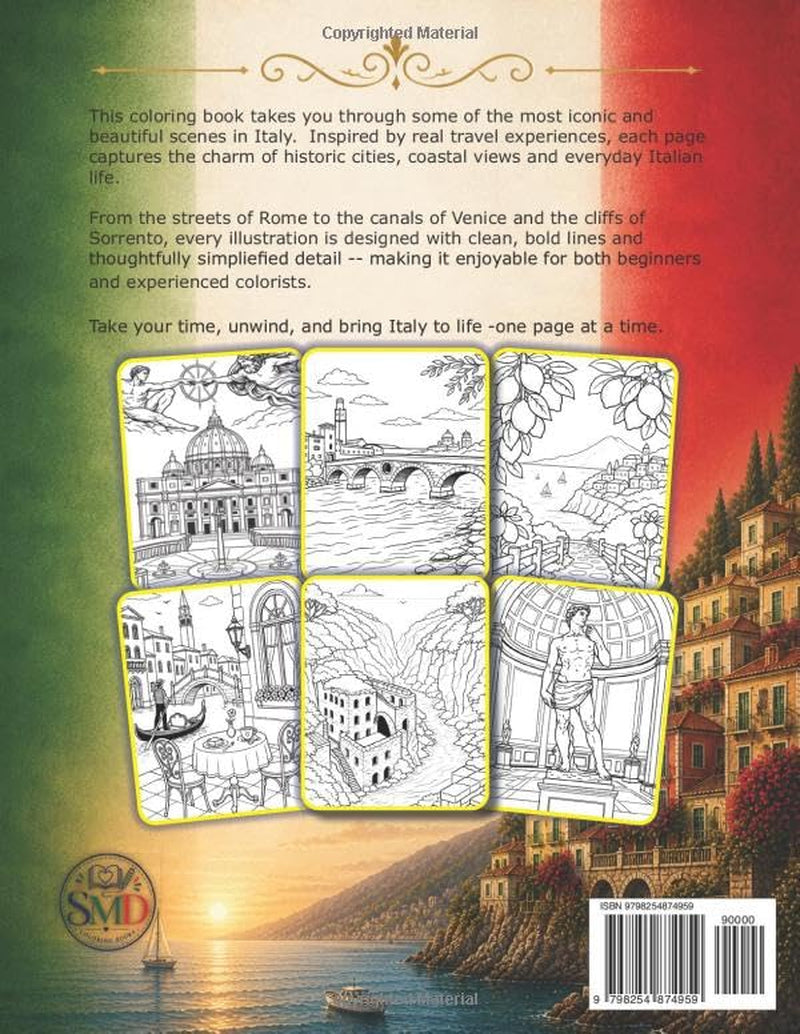 Italy Coloring Book: A Coloring Journey through Rome, Pompeii, Florence, Sorrento, Venice, Verona and Pisa
