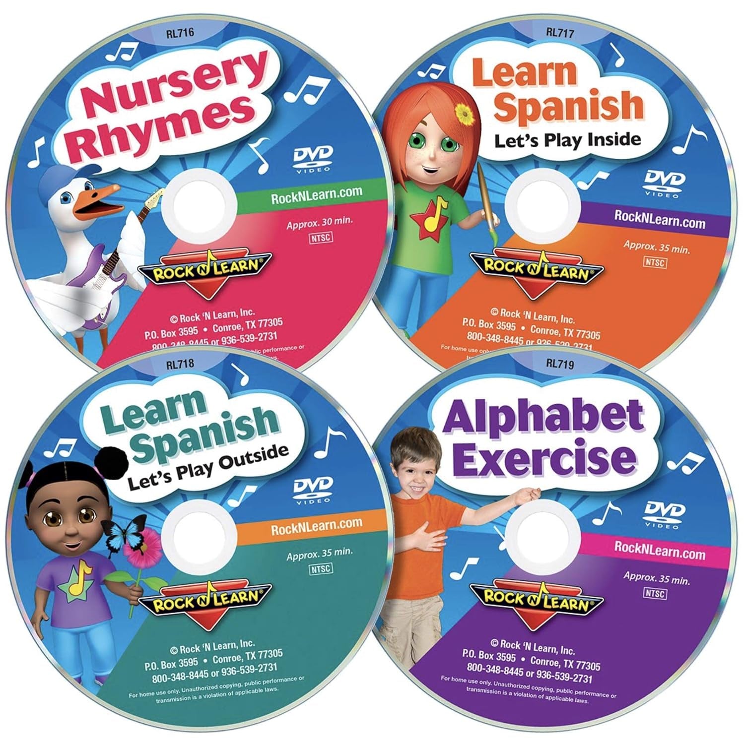 Preschool 8 DVD Collection by Rock 'N Learn (Nursery Rhymes, Alphabet Exercise, Colors, Shapes & Numbers, Let's Play School, Dance with the Animals, Alphabet AI's ABCs, Learn Spanish - Let's Play Outside and Learn Spanish - Let's Play Inside)