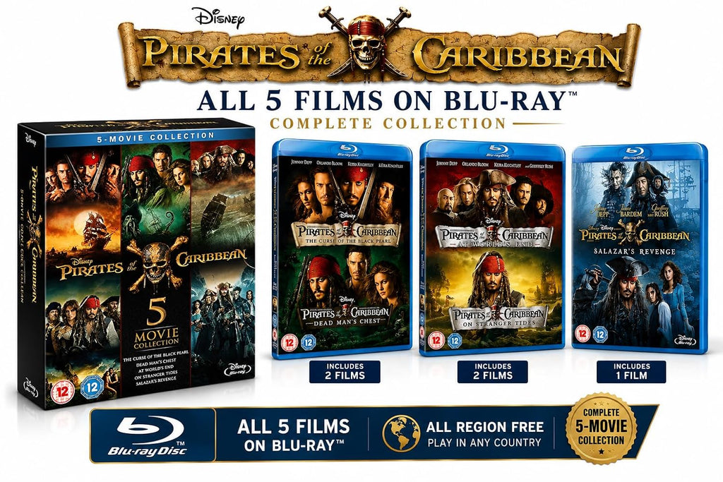 Pirates of the Caribbean 5-Movie Collection, Blu-ray Region Free, Complete Film Series Box Set