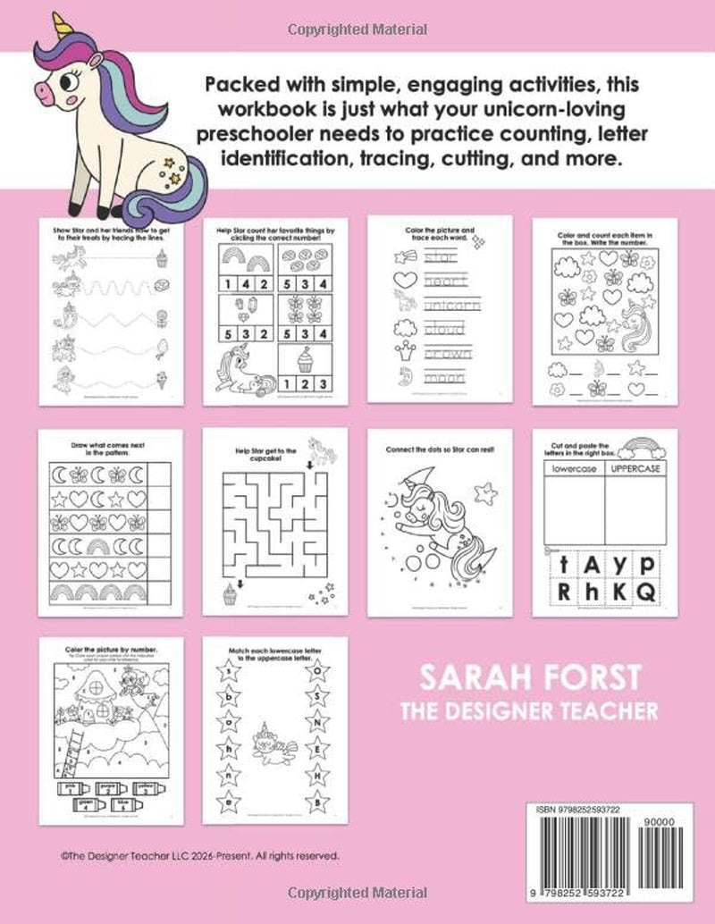 Unicorn Preschool Workbook: Numbers, Letters, Tracing, Matching, Coloring Activity Book for Kids Ages 3–5