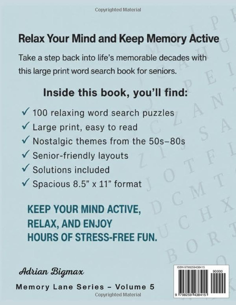 Brain Games Word Search for Seniors – Large Print: 50s–80s Nostalgic Puzzles for Memory & Relaxation (Memory Lane Series)