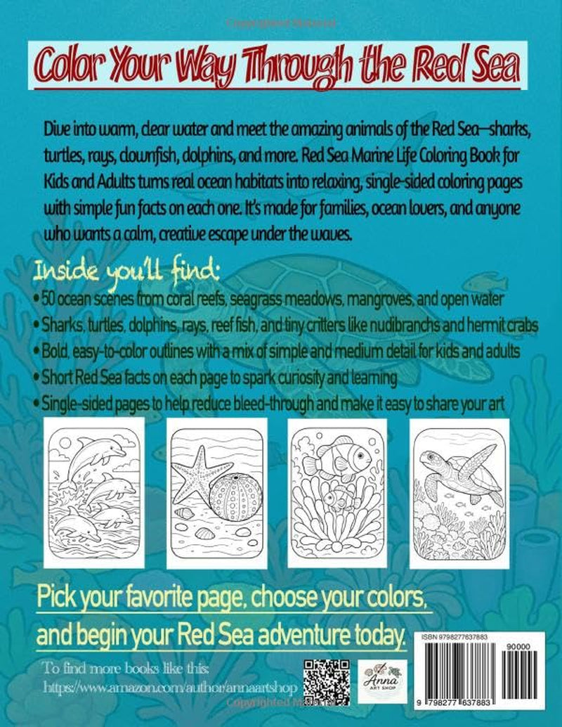 Red Sea Marine Life Coloring Book for Kids and Adults: Color Sharks, Turtles, and Coral Reefs for Relaxation and Fun Red Sea Ocean Facts
