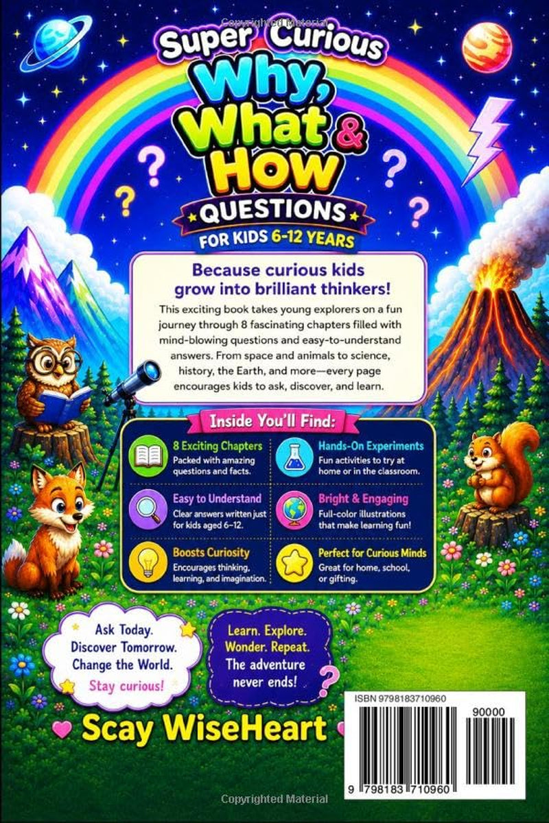 Super Curious Why, What & How Questions for Kids 6-12 years: Fully Illustrated Collection of Interesting Facts, Simple Experiments About Animals, Life, Nature, Science, Space More for Boys and Girls