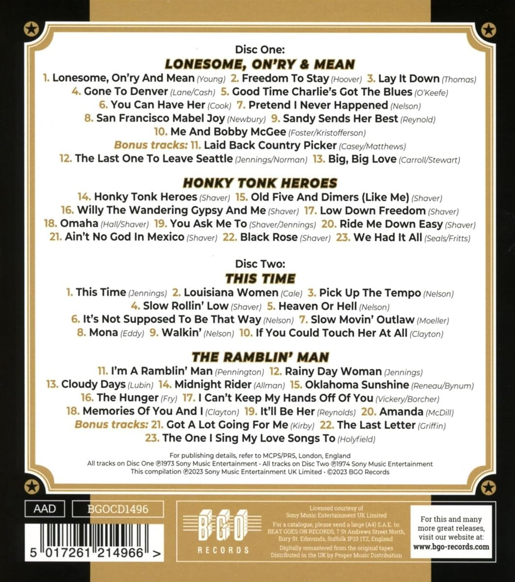 Lonesome, On'ry & Mean / Honky Tonk Heroes / This Time / The Ramblin' Man Tracks