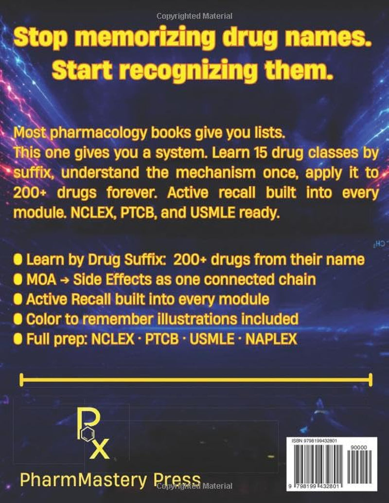 The Pharmacology Coloring Book Built Around Drug Logic: Stop Memorizing, Start Mastering. Learn 200+ Drugs by Class, Suffix and Mechanism — NCLEX, ... for Nursing, Pharmacy and Medical Students