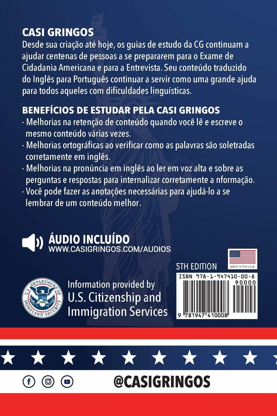 American Citizenship Study Guide - (Version 2008) by Casi Gringos.: English - Portuguese (Portuguese Edition)