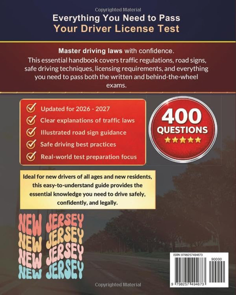 New Jersey Driver Handbook & Exam Prep: 400 Practice Questions, Road Signs Guide & Complete Study Manual for the New Jersey DMV Permit Test (U.S. DMV Exam Guide 2026-2027)