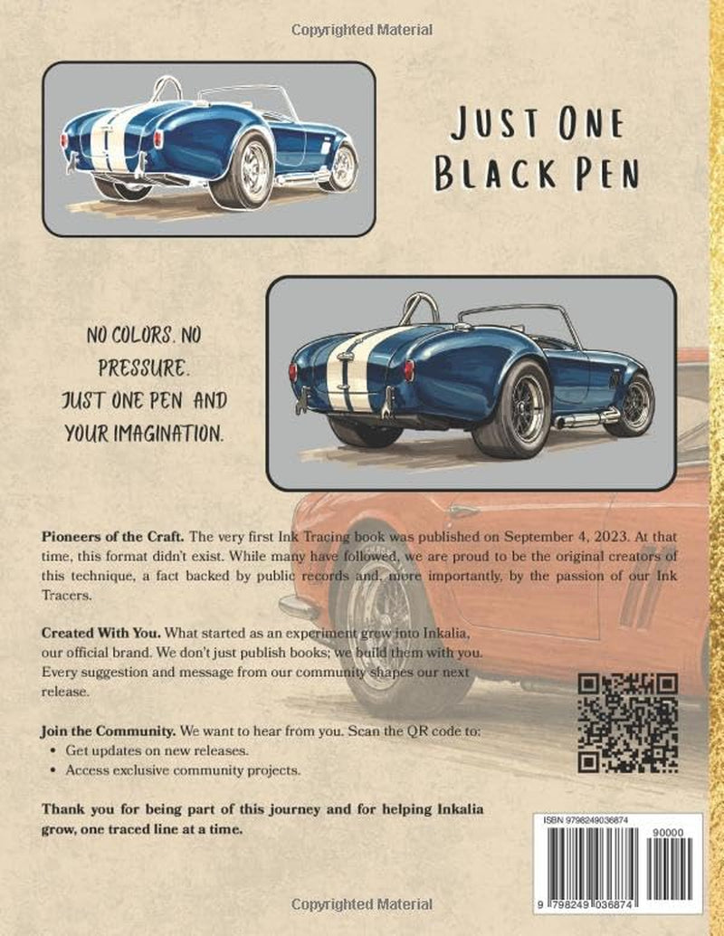Inky Doodle Day: Classic Car Global Icons 1960s. A Thick Outline Reverse Coloring Book.: Bold and Easy Ink Tracing. A Stress Relief Gift for Men ... of American and European Classics.