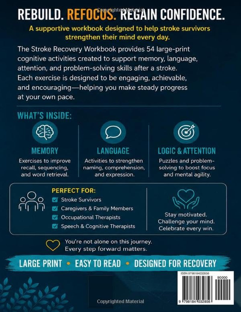 Stroke Recovery Workbook for Adults: Large-Print Activities for Memory, Language, Logic & Hand Control after Stroke, Brain Injury, or Aphasia